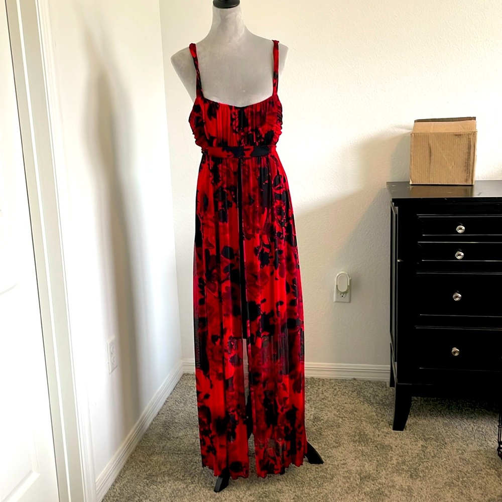Connected apparel dinner dress size 16. Black and red floral dress.
